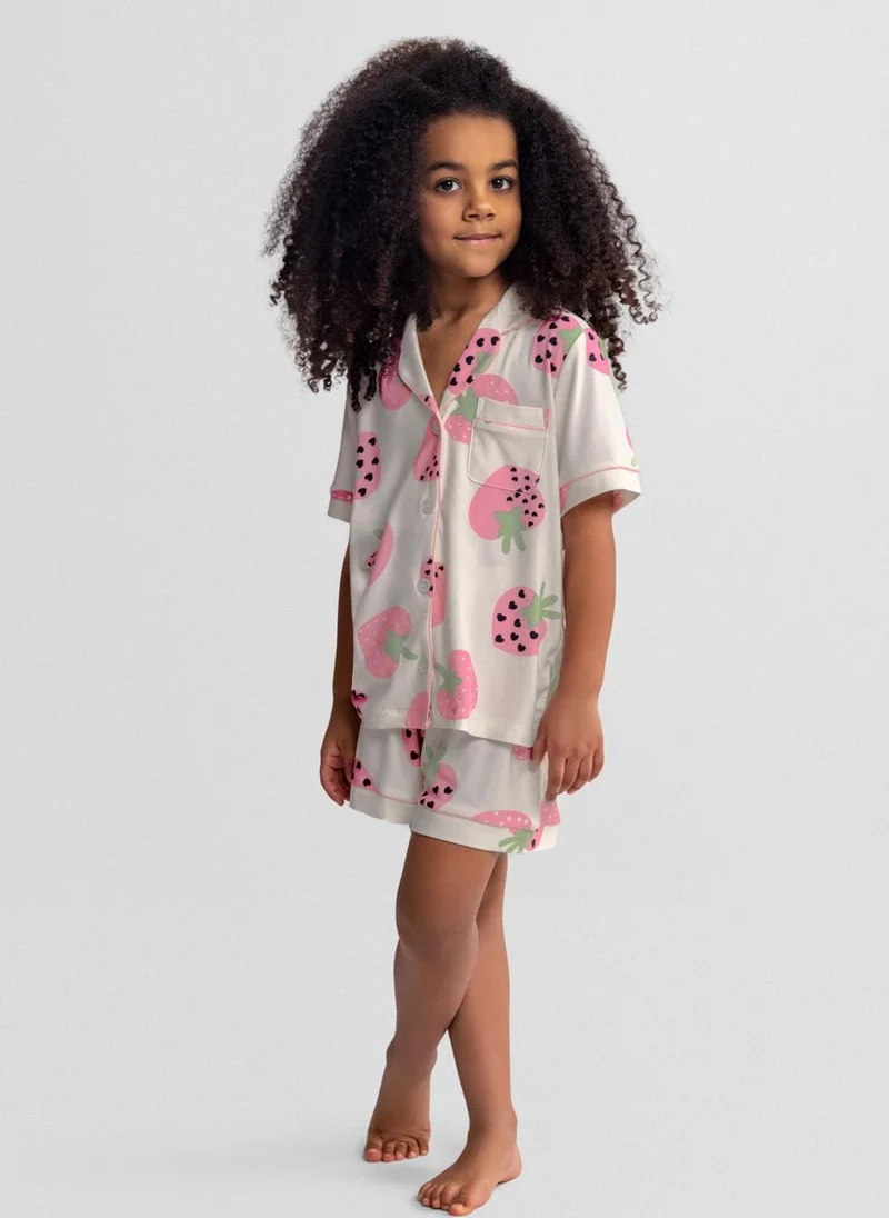 Minoti Girls short sleeve pyjama set cream pink